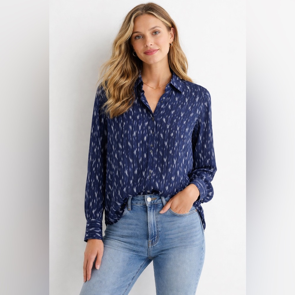 Crew High-In Collection Women’s Button Down Shirt Purple Gold Stripe Size 2P